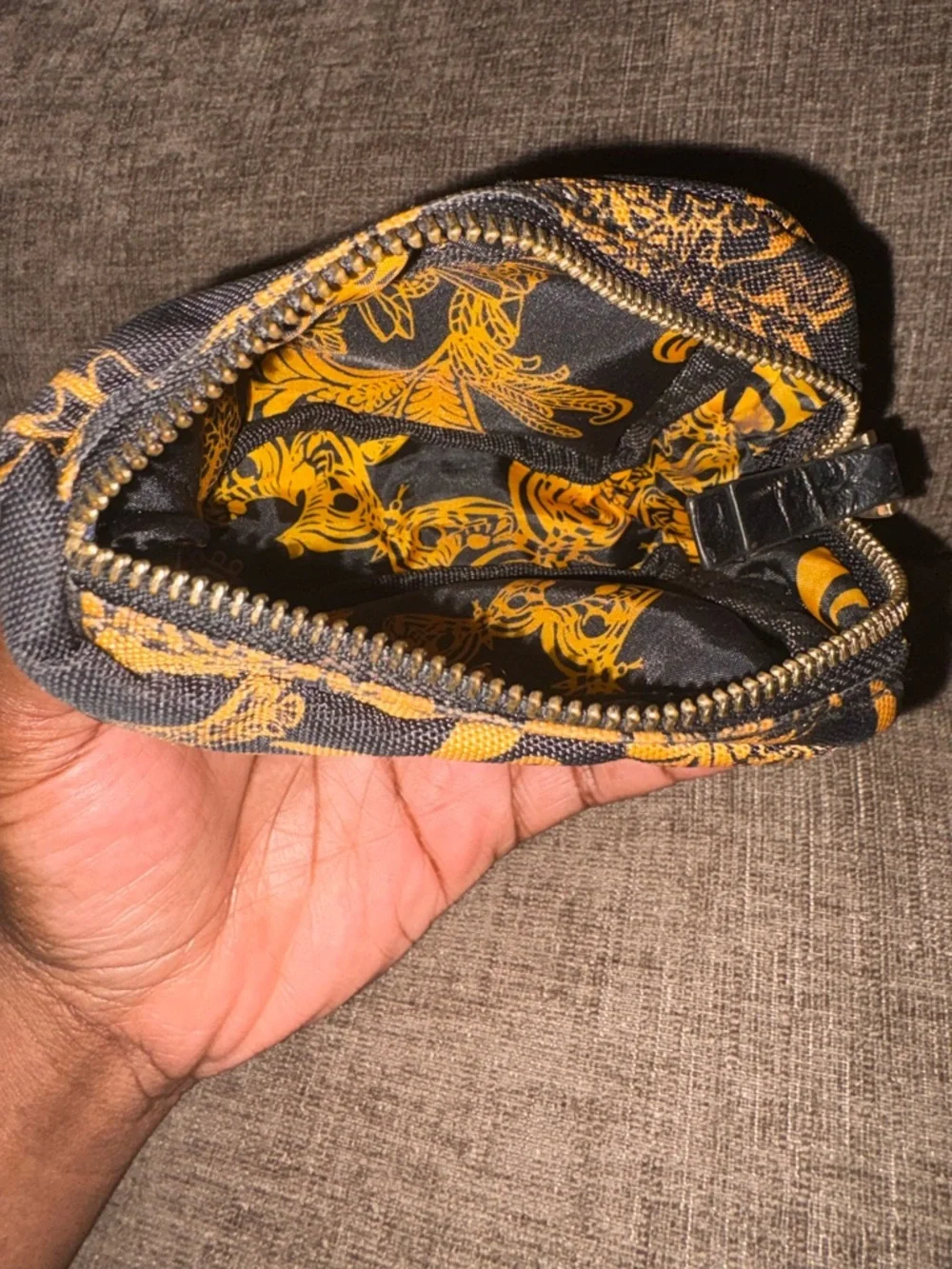 Versace Parfums Baroque Print Cosmetic Pouch Black & Gold | Travel  MINI POUCH